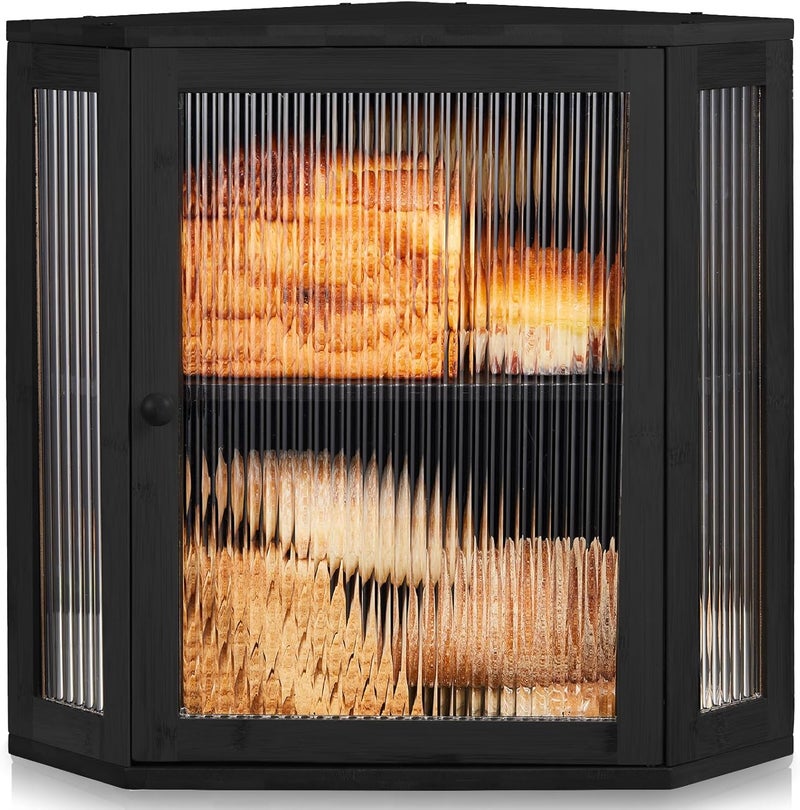 BRONYPRO Double Layer Corner Bread Box for Kitchen Counter with Height-adjustable Partition, Extra Large Black Bamboo Wooden Bread Box for Multiple Loaves, Modern Breadbox for Kitchen Countertop - Image 1